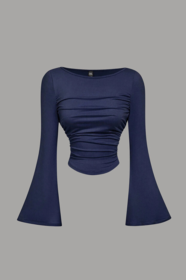 Women's Lycra Draped Long Spanish Sleeve Crop Blouse