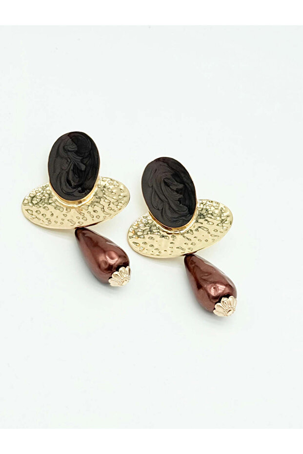Ellipse Model Brown Stone Dangle Steel Women's Earrings