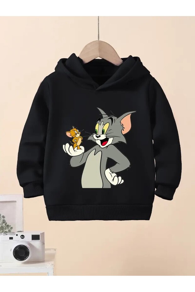 'Tom and Jerry' Patterned Hooded Sweatshirt