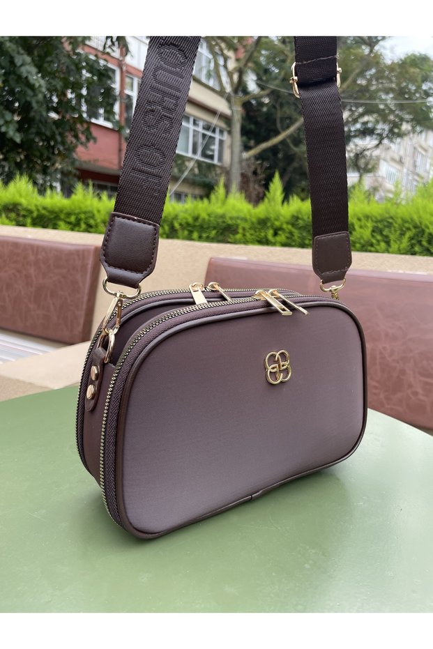 Women's Buzy Satin Leather 3-Compartment Adjustable Strap Quality Brown Hand and Shoulder Bag