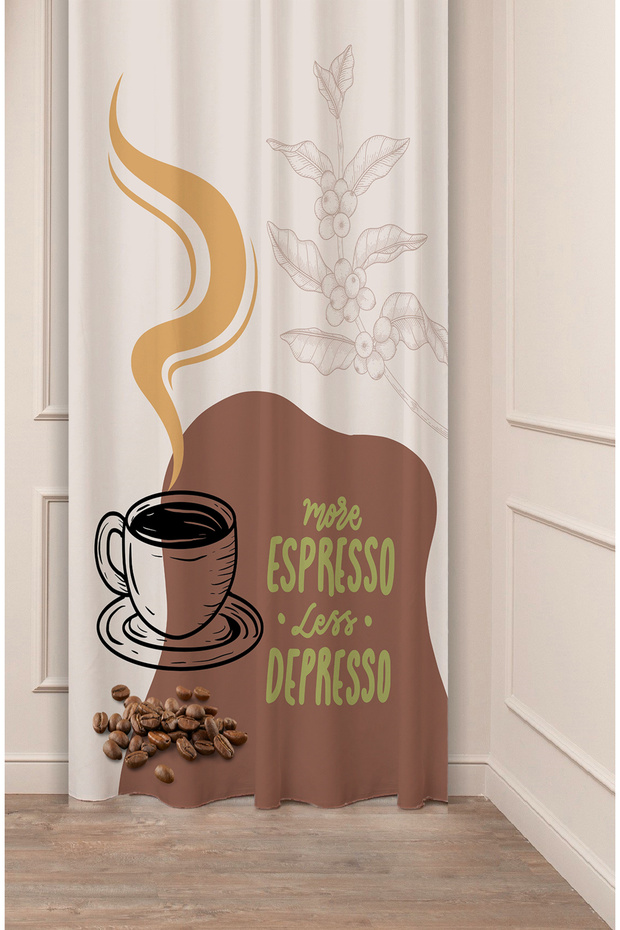 Coffe Time Espresso Latte Coffee Time Bohemian Patterned Special Design Digital Printed Stylish Style Background Curtain