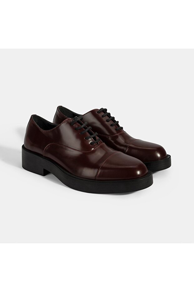 Women's Burgundy Lace-Up Classic Leather Shoes