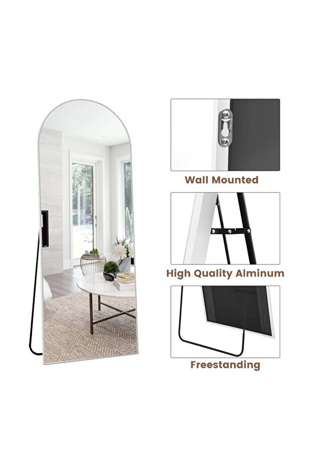 Large Mirror With Elegant Design160x50cm-full Length Mirror With Silver Metal Frame And Back Stand - 6