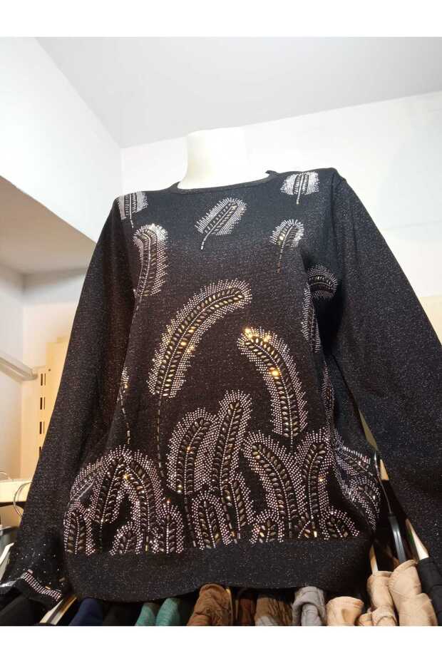 Taşlı Simli Triko Bluz - 2