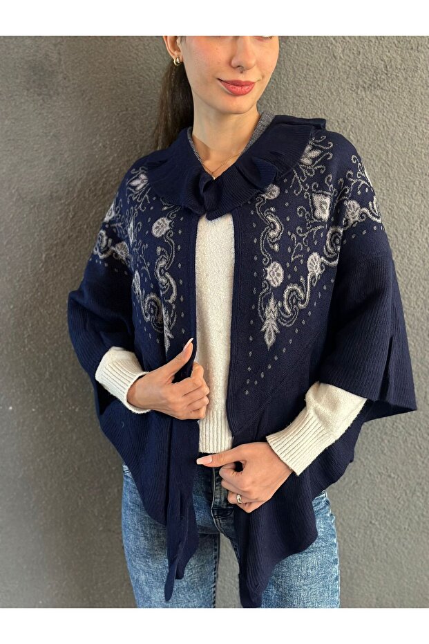 Ethnic Patterned Knitwear Women's Shawl Poncho