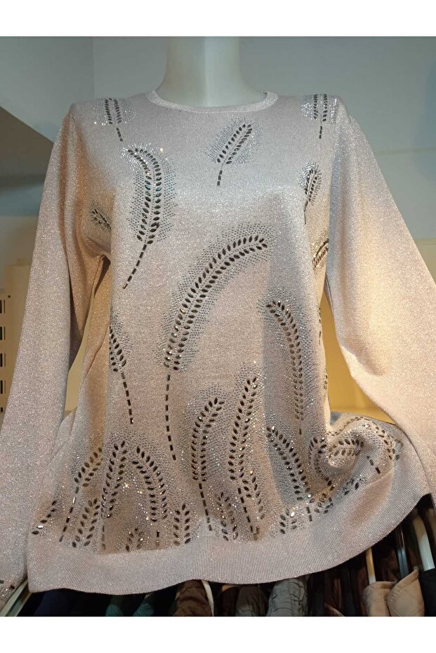 Taşlı Simli Triko Bluz - 2