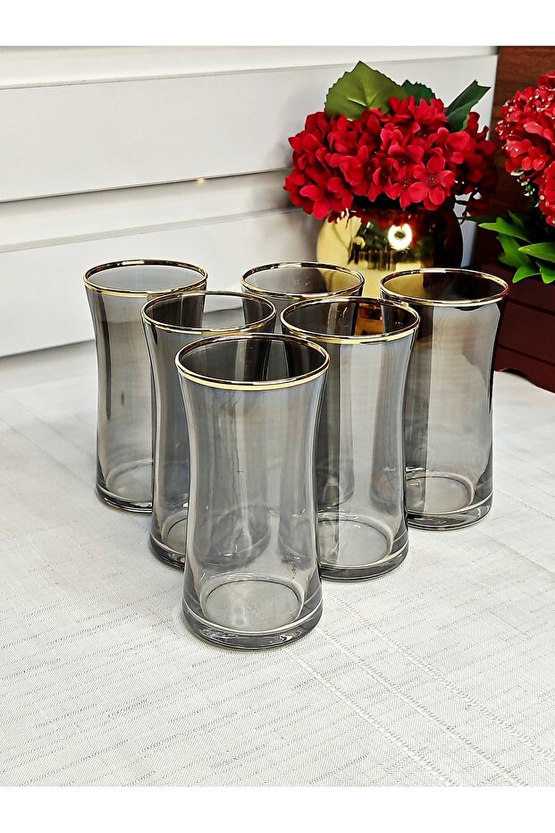 Heybeli Water & Soft Drink Glass Gold & Smoked Real Gilded 355Cc