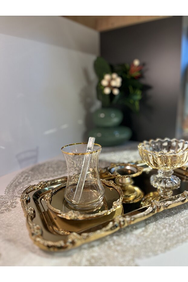 Baton Gold Steel 6 Pieces Coffee Presentation Tray