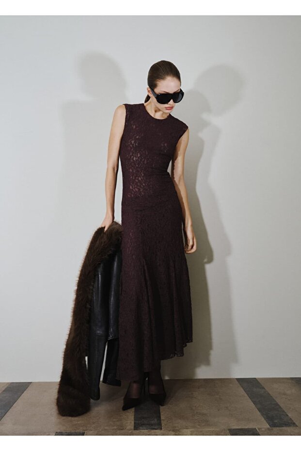 Asimetrik dantel elbise - 2