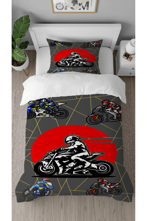 Motorcycle Engine Patterned Digital Printed Special Design Single Child Duvet Cover Set Without Sheets