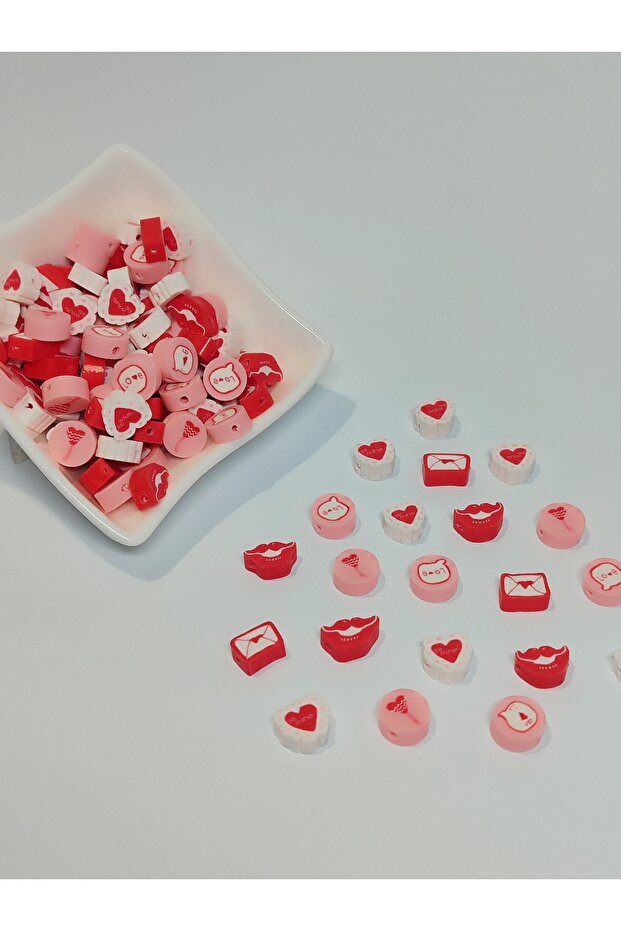 10 mm Heart-Shaped Fimo Beads (20 Pieces)