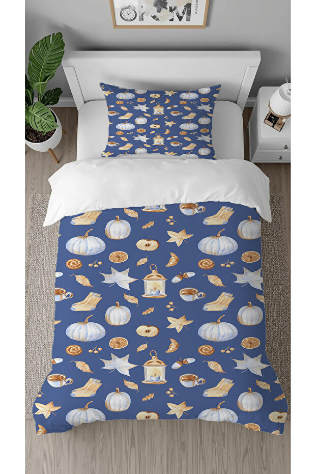 Coffee Gold Leaf Sweet Pink Patterned Printed Special Design Single Duvet Cover Set Without Sheets