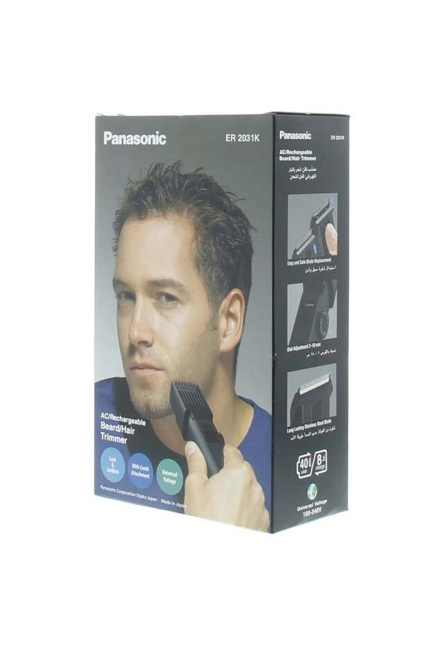 Men's Beard & Body Hair Trimmer ER2031K - 12 Lengths, 40 min Use, Black