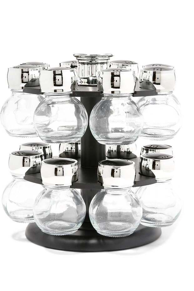 16-Piece Spice Rack Set Black/Clear/Silver (standard)