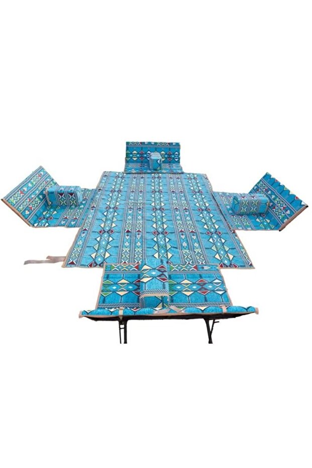 Turkish Ground Picnic Mat 5 Pieces (200x300)cm Padded with 4 Ground Chairs and a Mat - Comfortable Seating and Foldable for 9 People - 1