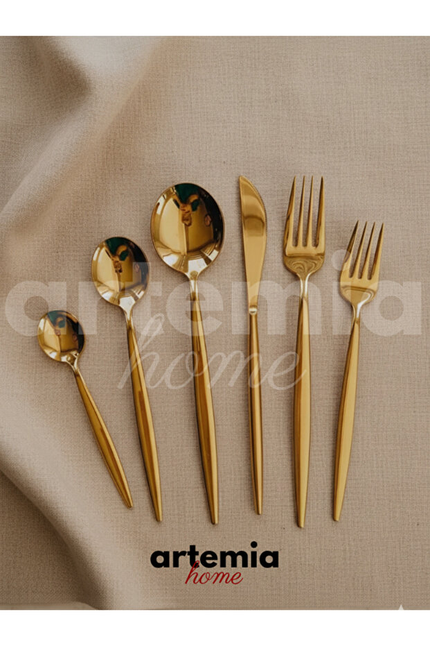 New Vega Elite 24 Piece Fork&Knife&Spoon Set | 18/10 Steel | Gold Plated Tableware Set (6 Persons)
