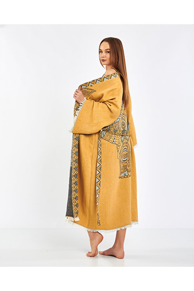 Elephant Patterned Kaftan Kimono Bathrobe Peshtemal Robe