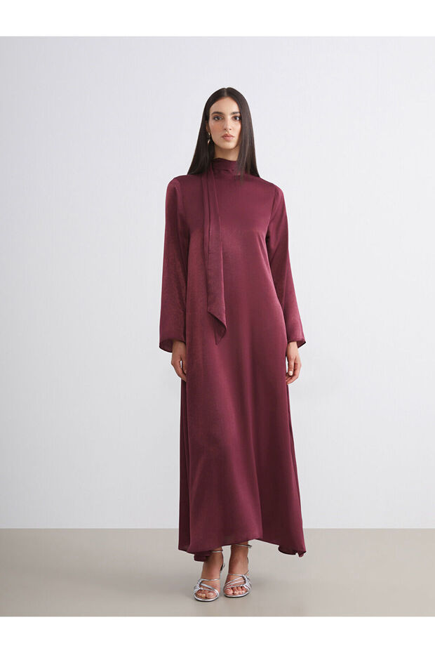 Vizyon New Season Shawl Collar Satin Dress
