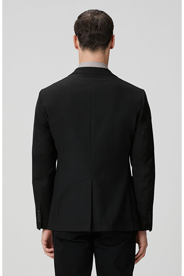 Siyah İnce Diyagonal Desen Ceket - 5