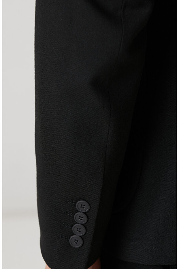 Siyah İnce Diyagonal Desen Ceket - 7