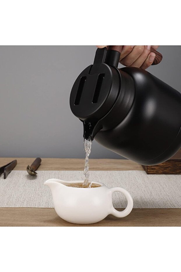 Insulated Vacuum Jug with Tea Filter, Stainless Steel Thermal Coffee Carafe Flask (Black, 1.2L)
