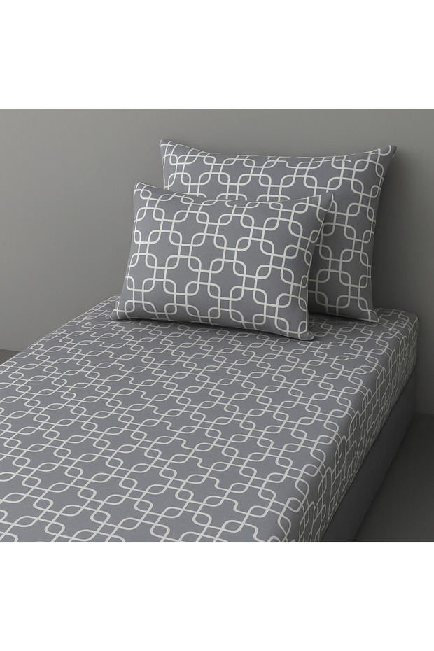 مجموعة ملاءات مطاطية فردية من الجيل الجديد بنمط سلسلة رمادية - 3