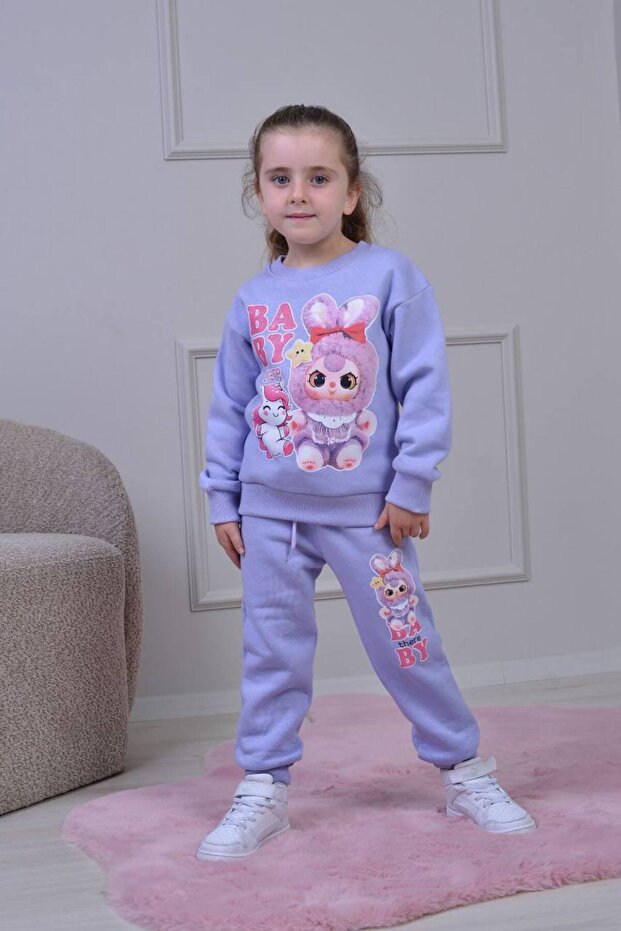 Female Child Baby Labubu Three Yarn Fleece-Lined Double Winter Set