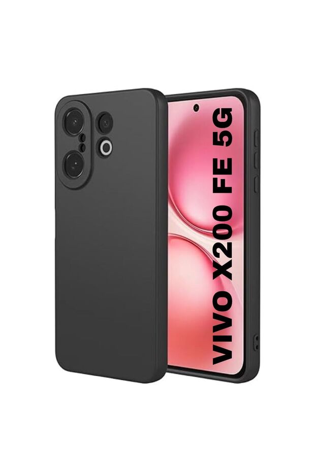Vivo X200 Fe Compatible Silicone Case - Flexible Pastel Color Cover with Camera Protection - Black