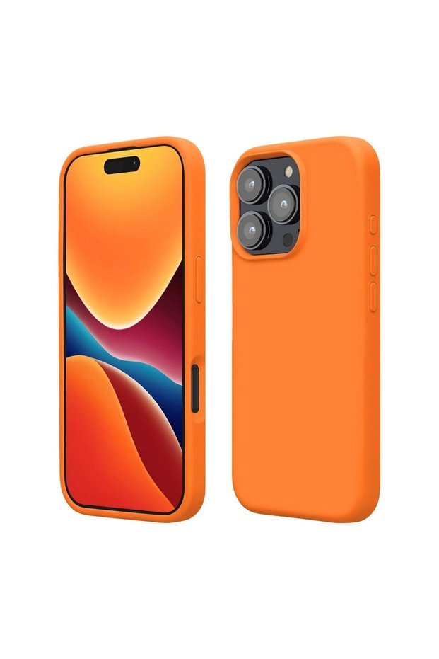 Apple iPhone 15 Pro Max Compatible Silicone Case - Pastel Color Tone Flexible Full Protection Cover - Orange