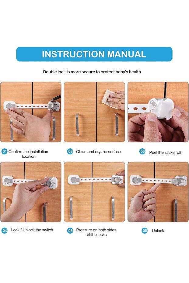 SKY-TOUCH Baby Safety Lock, Multi-Functional Adjustable Double Button Latch (Pack of 6) - 7