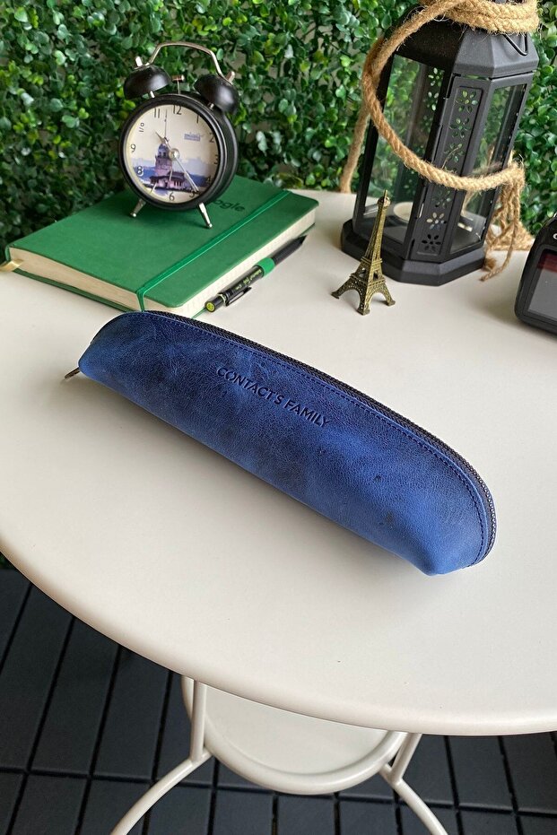 Favara - Premium Serie Aged Genuine Leather Blue Pen Holder, High-Level Hand Workmanship