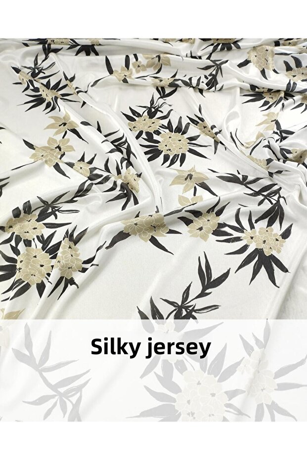 White Floral Thin Jersey Width: 140