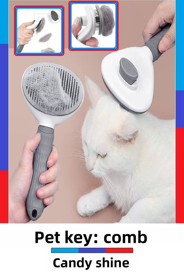 Gray Button Pet Comb - Cat Dog Hair Collector, Self Cleaning