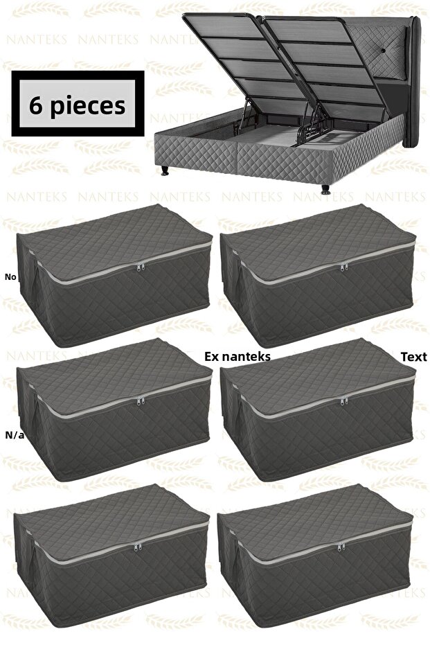 6 Pieces Quilted Patterned Storage Storage under Base 60X40X22 (Grey) - 1