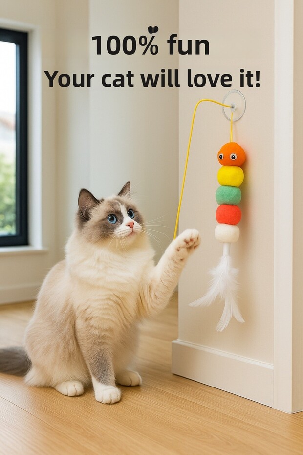 Elastic Worm Model Cat Fishing Rod – Adhesive & Movable, Indoor Cat Toy (Cat Fishing Rod)