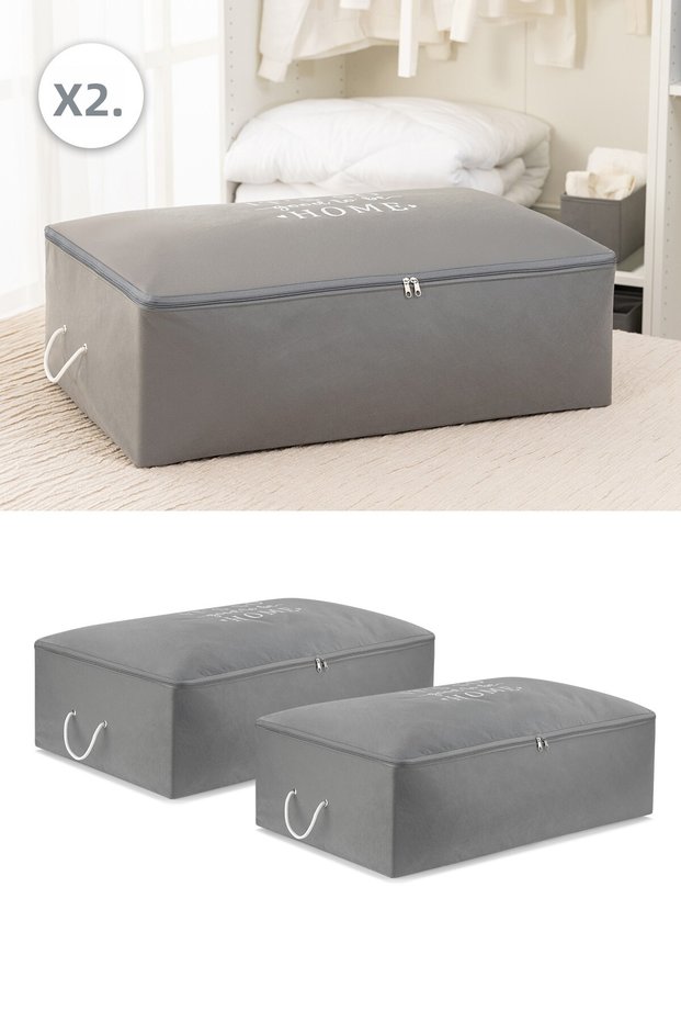Set of 2 Gray Mega Size Base under Bed Cabinet Pillow Quilt Clothing Sweater Clothes Bag 74X46X22