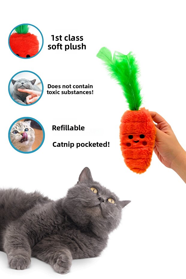لعبة قطط قطيفة على شكل جزرة مع جيب، تتضمن عبوتين من النعناع البري - لعبة قطط مع النعناع البري - 3