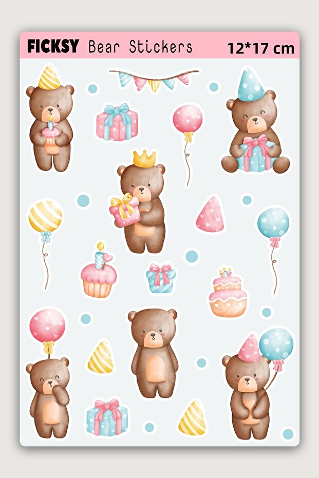 Cute Teddy Bear Teddy Bear Birthday Themed Sticker Set - 18 Pieces Label Stickers