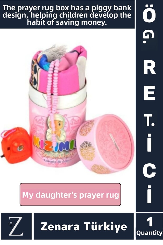 Girl's Worship Tutorial 3 Piece Prayer Rug Prayer Beads Piggy Bank Designed First Step to Prayer My Daughter's Prayer Mat