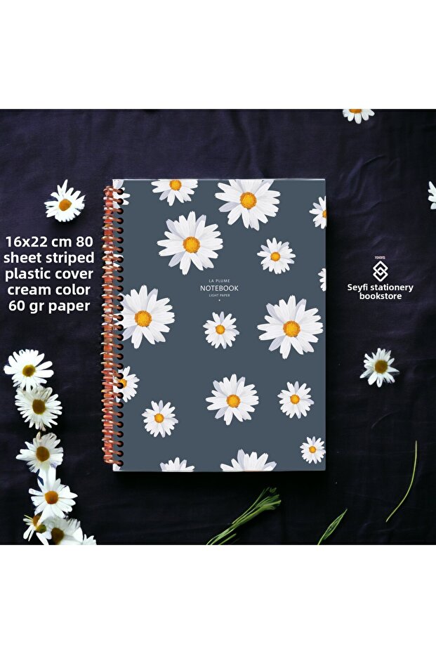 STRIPED 16x22 CM 80 SHEETS PLASTIC COVER WIRE NOTEBOOK CREAM COLOR 60 GR LIGHT PAPER