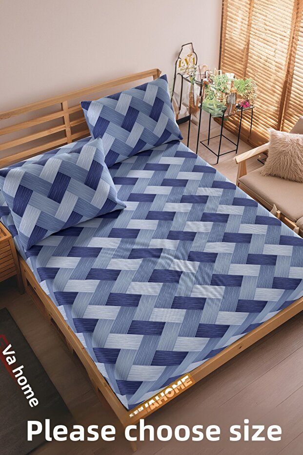 Leaf Patterned Fitted Sheet Set - Single/ Double/ King Size - 1