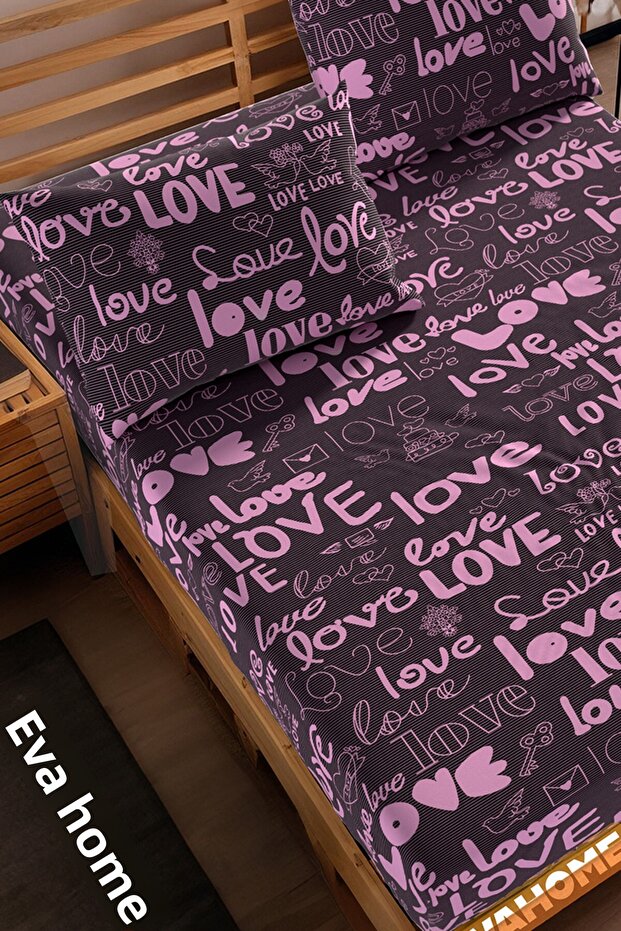 Patterned Love Fitted Sheet Set - Single/Double/King Size - 3
