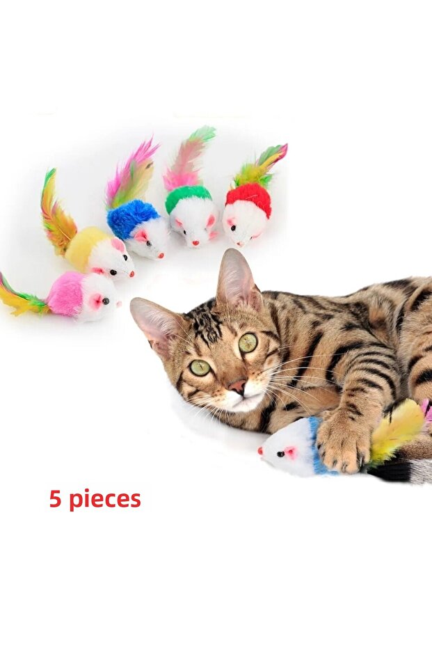 Colorful, Fluffy Realistic Mouse Cat Toy, 5 Pieces