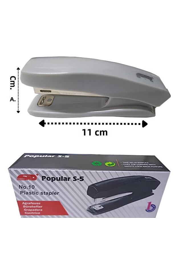 Stapler Gray S-5 Stapler No:10 1 Piece Small Stapling Machine 10-15 Pages Office Desk School Student
