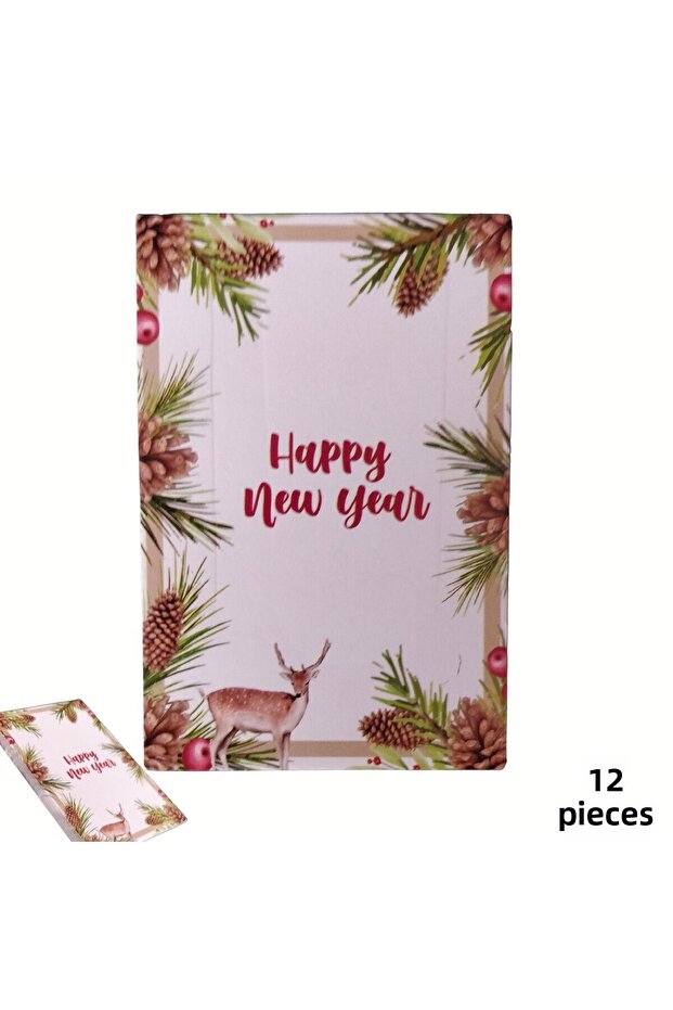 New Year Happy New Year Greeting Card, New Year Themed Gift, Note Cards, 12 Pieces, 5.5 X 8 cm