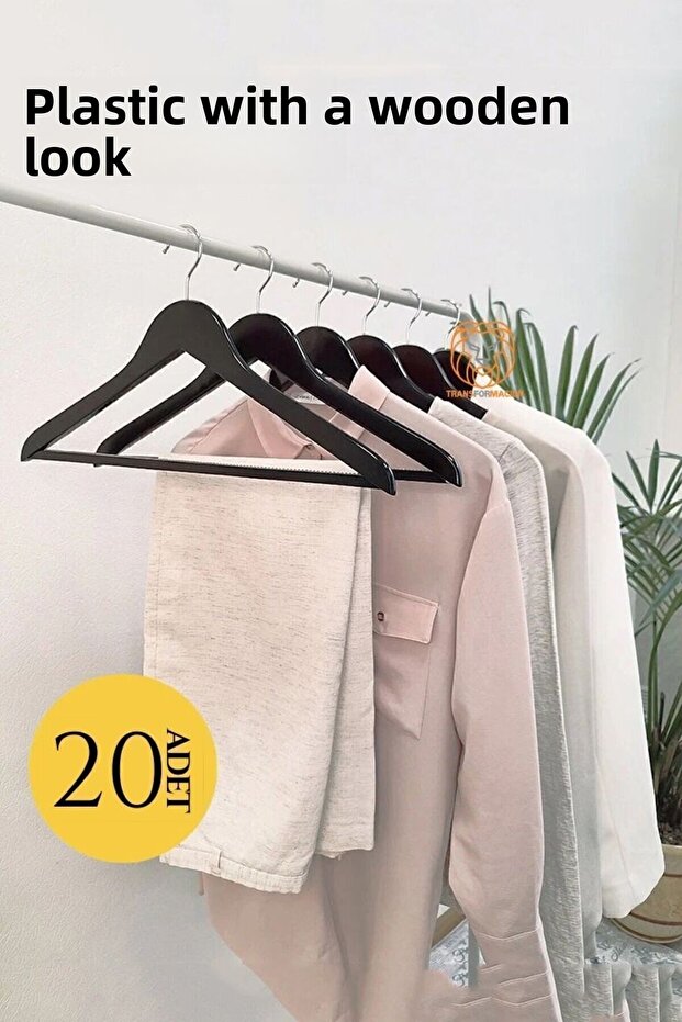 20 Pieces Black Plastic Hanging Wooden Look Dress -720520