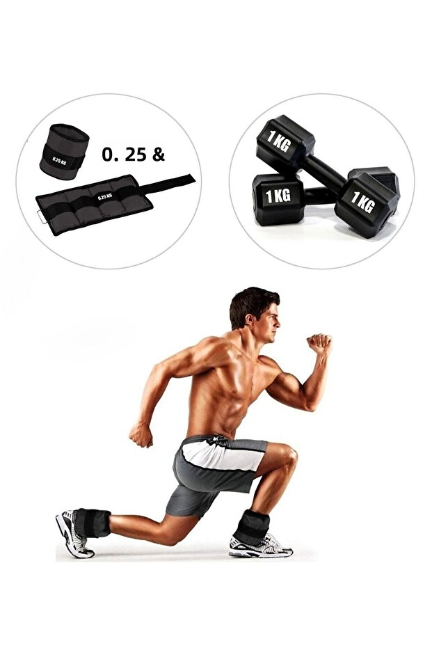 0.25 Kg x 2 Black Hand or Ankle Weights + 1 Kg Dumbbell Set Gift