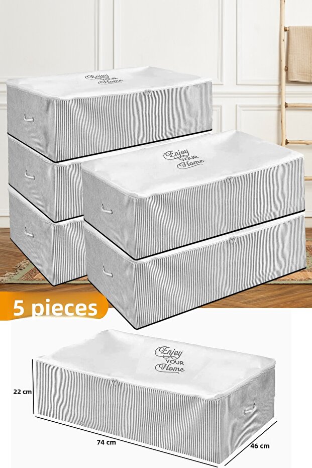 5 Pieces - Mega Size Storage Box with Gray Stripes on the Bottom 74 x 46 x 22 cm