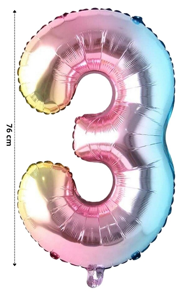 Foil Balloon Number 3 Helium Balloon 76 Cm Rainbow Color