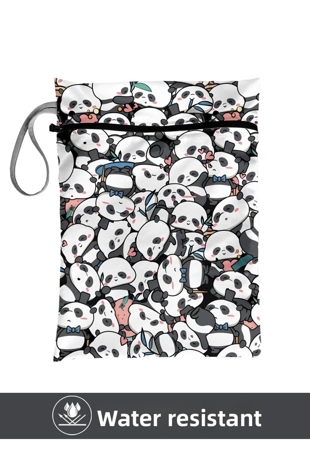 Panda - Wet/Dry Dirty Clothes, Swimwear, Baby Laundry Bag - Liquid Resistant
